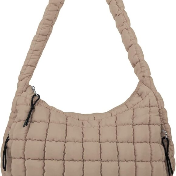 Nylon Quilted Puffer Tote Bag Large Capacity Crossbody Travel Purse - Picture 1 of 7